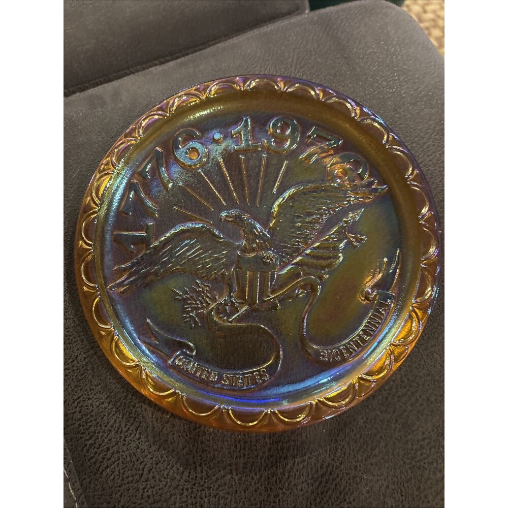 Indiana Glass Amber Carnival Glass Bicentennial Plate Eagle 1776-1976